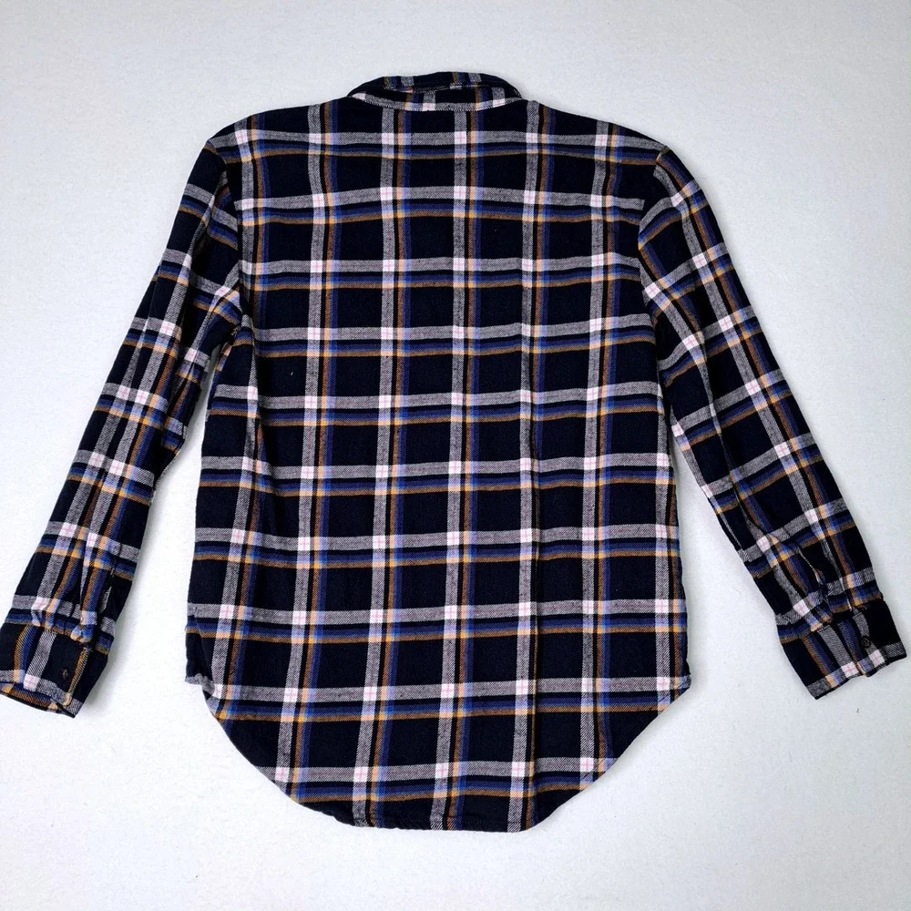 Old Navy Kids Plaid Button Down Shirt XL 14 16 Long Sleeve Navy Blue Casual